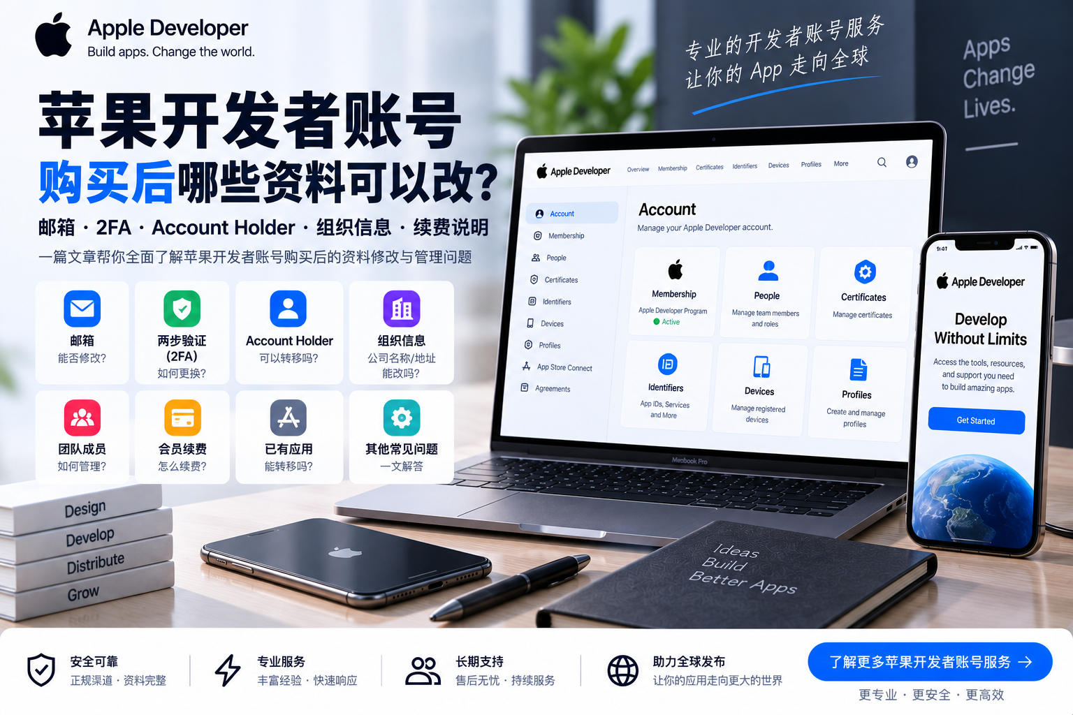 苹果开发者账号购买后哪些资料可以改？邮箱、2FA、Account Holder、组织信息与续费说明