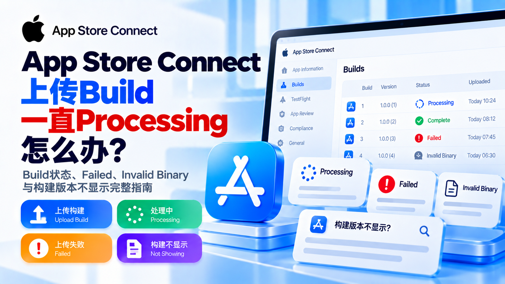 App Store Connect上传Build一直Processing怎么办?Failed、Invalid Binary与构建版本不显示完整指南