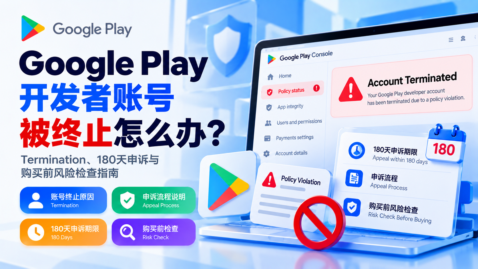 Google Play开发者账号被终止还能恢复吗?Termination、180天申诉期限与购买前风险检查指南