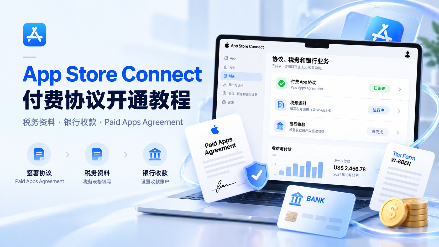 App Store Connect付费协议怎么开通？苹果开发者账号税务、银行资料与收款配置教程