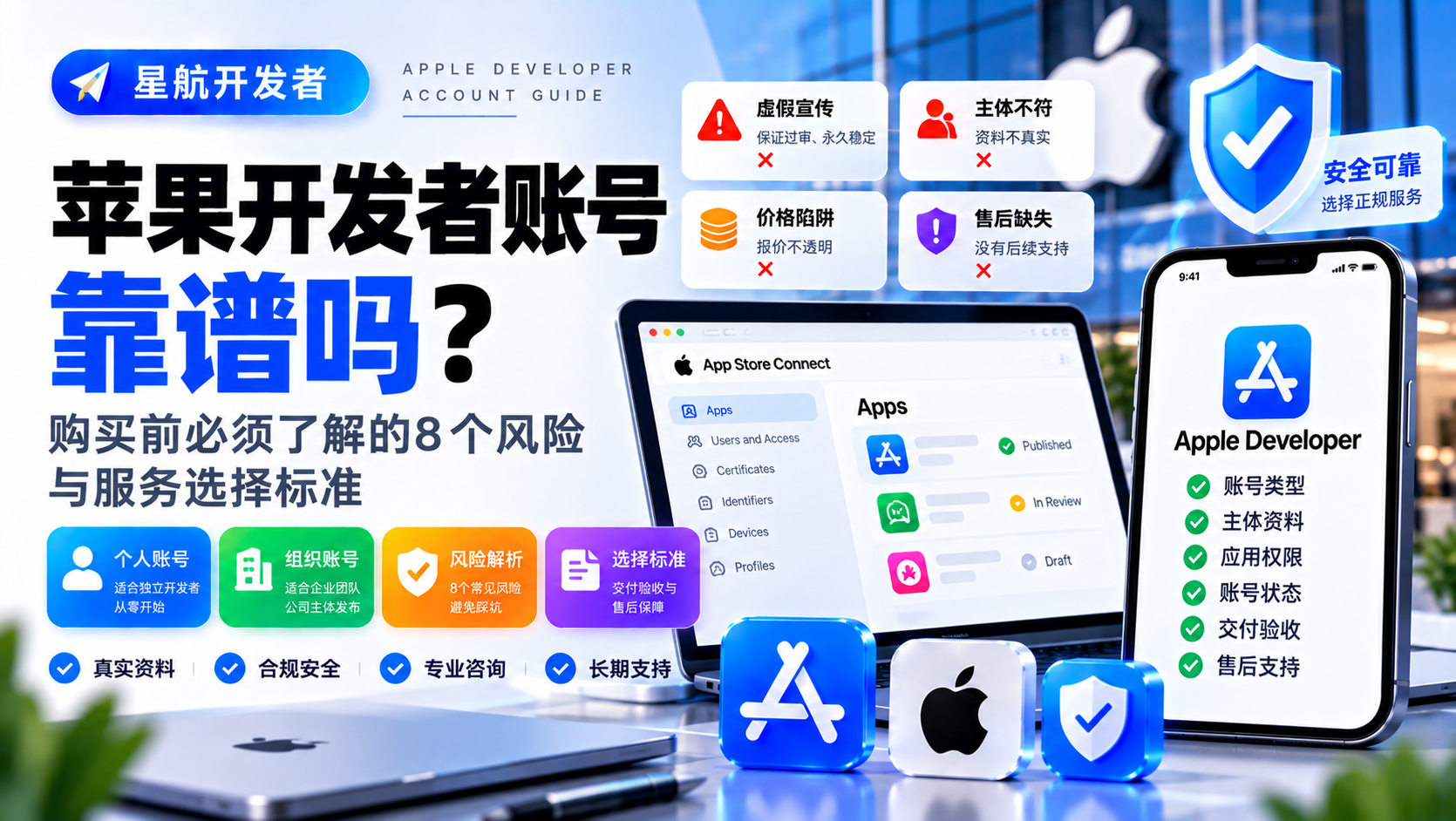 苹果开发者账号出售靠谱吗?购买前必须了解的8个风险与服务选择标准