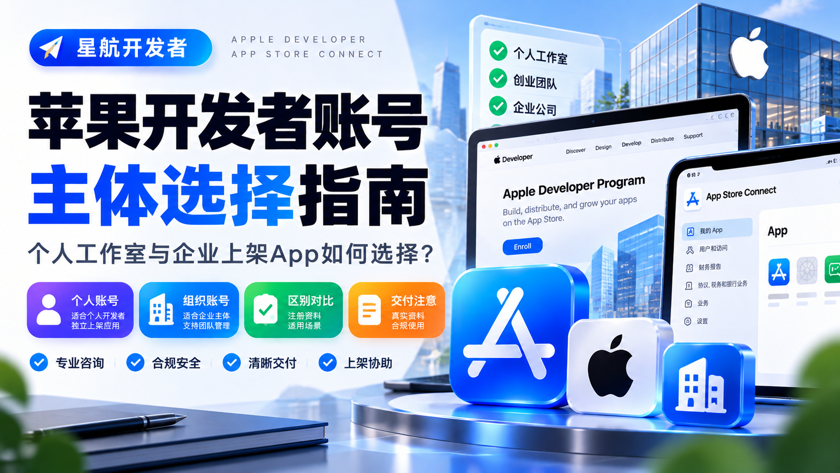 苹果开发者账号出售咨询：个人工作室与企业上架App如何选择开发者主体？
